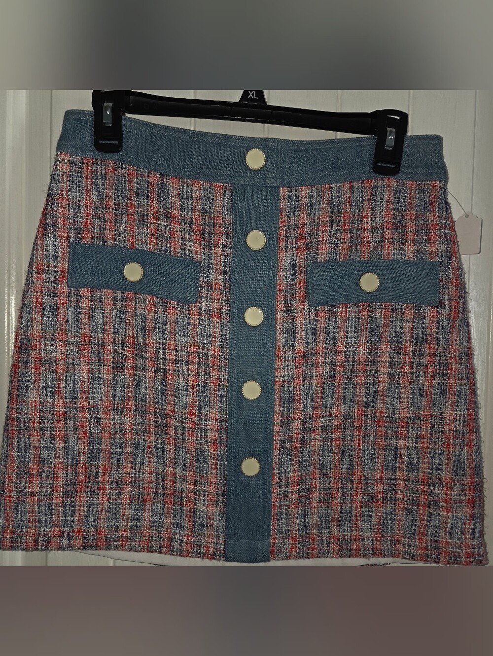 House of Harlow 1960 mixed media tweed and denim mini skirt Size 4 ❤️